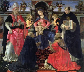 Madonna mit Kind auf dem Thron mit den Heiligen Dionysius, Aeropagita, Dominikus, Clemens und Thomas von Aquin, 1483